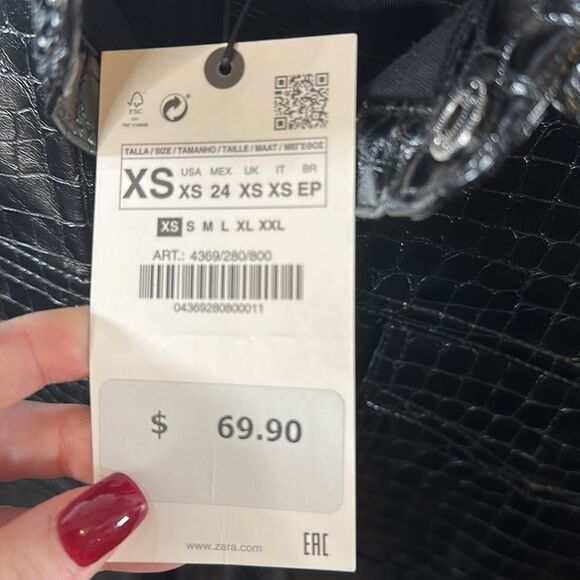 👗 Zara Textured Leather Shirt Dress -Black Oversized with Belt - NWT - Size XS - Picture 3 of 5